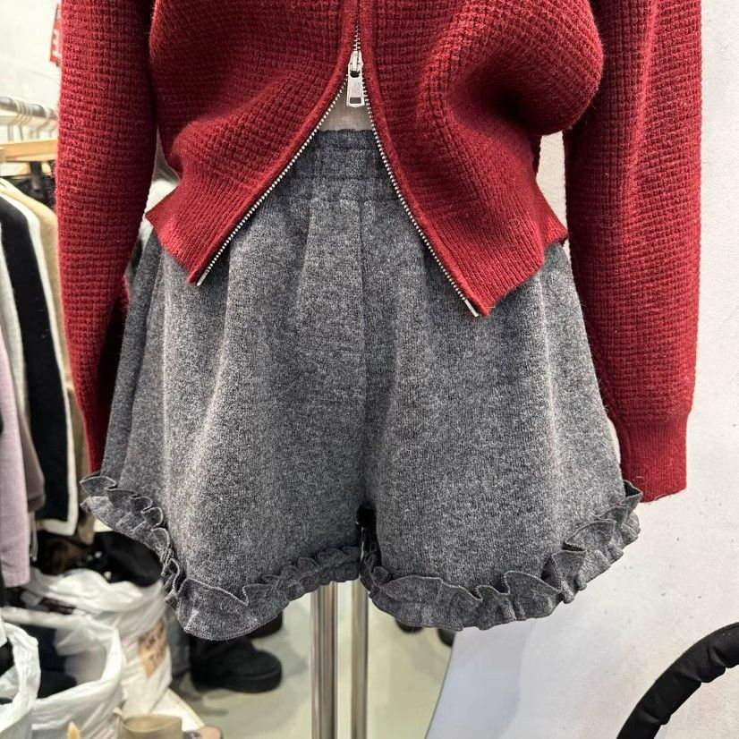 胖mm特大码2-300斤松紧高腰木耳边短裤女秋冬宽松外穿休闲阔腿裤