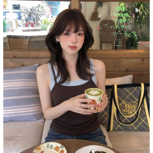 胖mm特大码300斤独特假两件吊带背心女夏季内搭显瘦外穿无袖上衣