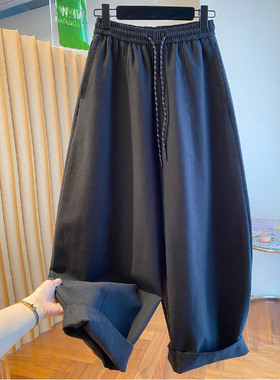 胖mm大码300斤高级感黑色香蕉裤女春秋弯刀裤宽松休闲阔腿气球裤