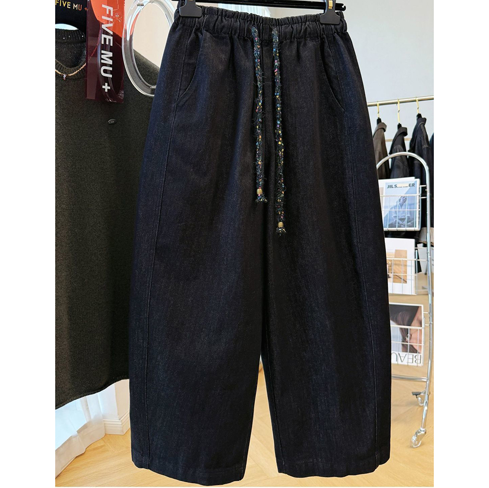 胖mm特大码2-300斤复古设计感牛仔裤女秋冬宽松遮胯休闲阔腿长裤