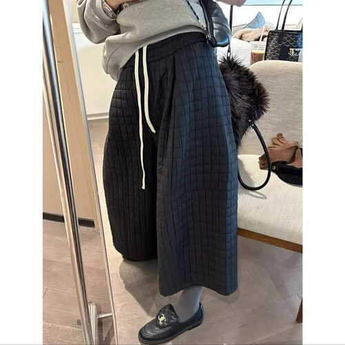 胖mm特大码2-300斤夹棉厚款阔腿休闲裤女秋冬松紧腰宽松保暖裤子