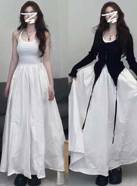 胖mm特大码300斤韩系氛围感穿搭白色连衣裙吊带裙两件套装女春秋