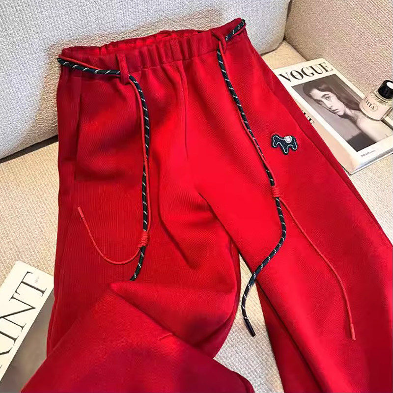 胖mm大码300斤小马刺绣加绒保暖卫裤女秋冬本命年红色休闲阔腿裤,女装/女士精品,大码裤装,淘宝优惠券,粉丝福利购,淘宝优惠卷