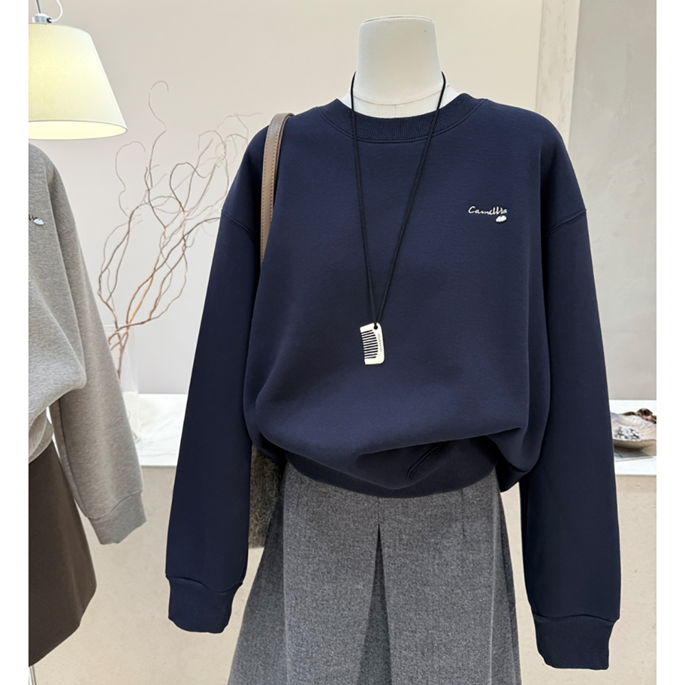 胖mm特大码2-300斤圆领刺绣长袖加绒卫衣女秋冬宽松套头保暖上衣