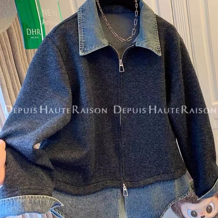 胖mm大码300斤牛仔拼接假两件卫衣外套女秋冬厚款双拉链翻领夹克,女装/女士精品,常规大码外套,淘宝优惠券,粉丝福利购,淘宝优惠卷