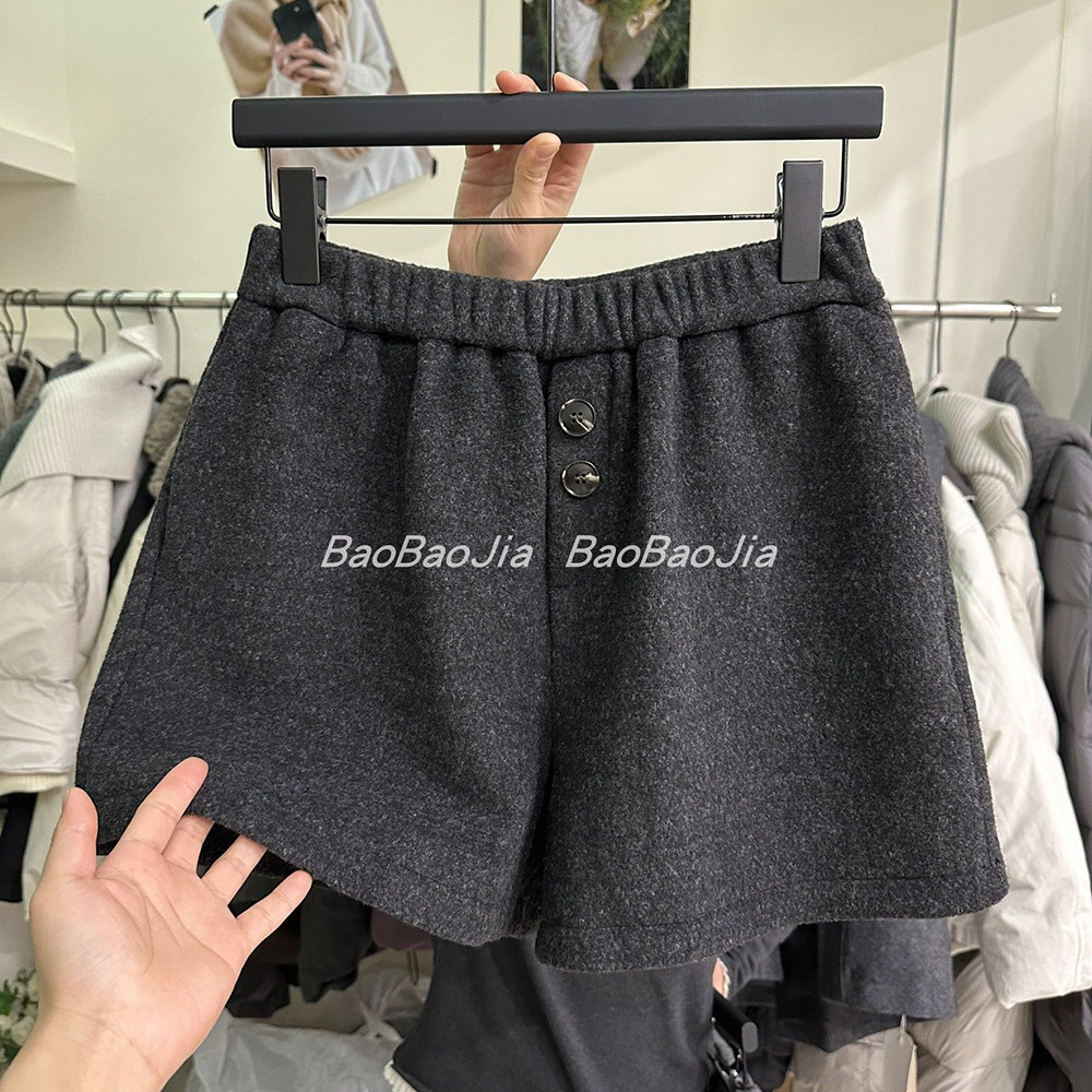 胖mm特大码300斤两粒扣设计保暖短裤女秋冬加绒加厚休闲阔腿热裤