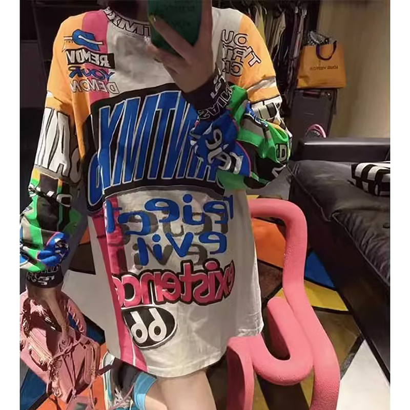 胖mm特大码2-300斤涂鸦满印花设计感卫衣女春秋薄款宽松洋气上衣