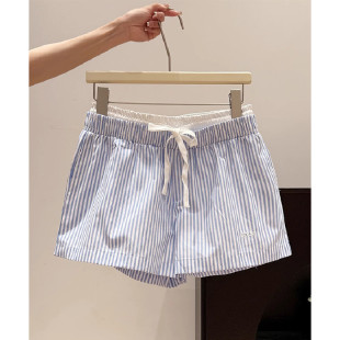 女夏透气速干阔腿裤 胖mm大码 百搭短裤 竖条纹双腰头短裤 300斤美式