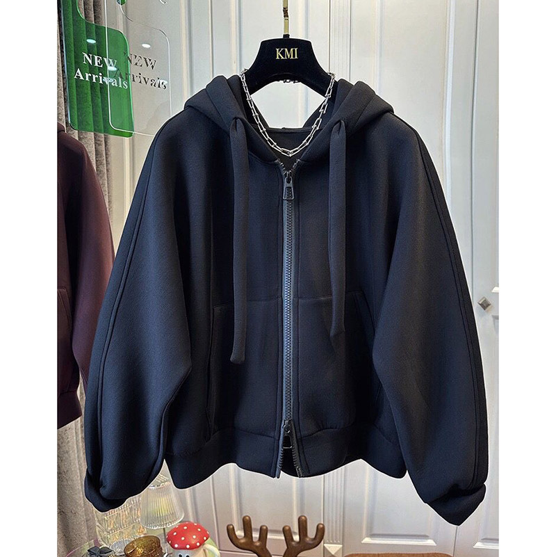 胖mm特大码女装300斤加绒厚款双拉链连帽开衫卫衣女秋冬休闲外套