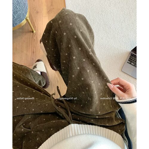 胖mm特大码300斤复古波点印花休闲裤女春秋季宽松美拉德阔腿长裤