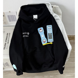 胖mm特大码230斤美式复古趣味装饰刺绣卫衣男女情侣连帽春秋外套