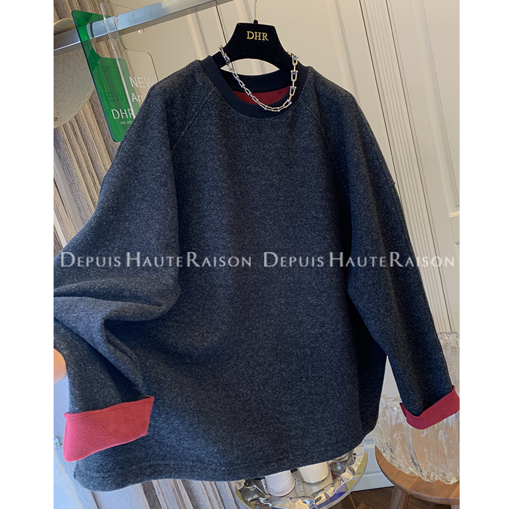 胖mm特大码2-300斤加绒假两件撞色卫衣女秋冬打底衫宽松内搭上衣