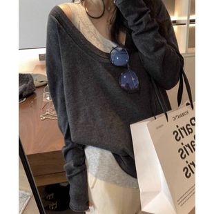 女春秋休闲内搭背心两件套装 宽松胖mm特大码 打底衫 300斤u领长袖