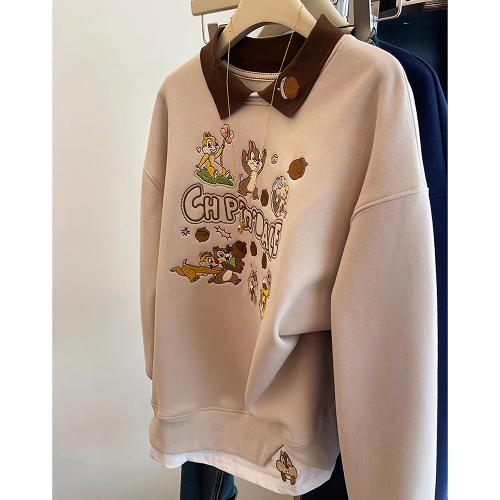 胖mm特大码300斤加绒厚款刺绣polo翻领卫衣女秋冬假两件撞色上衣