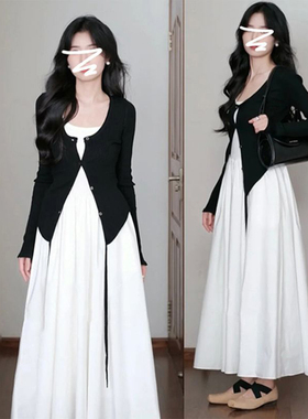 胖mm特大码300斤韩系氛围感穿搭白色连衣裙吊带裙两件套装女春夏