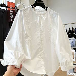 胖mm大码300斤系带蝴蝶结木耳边镂空蕾丝拼接长袖防晒衬衫女春夏