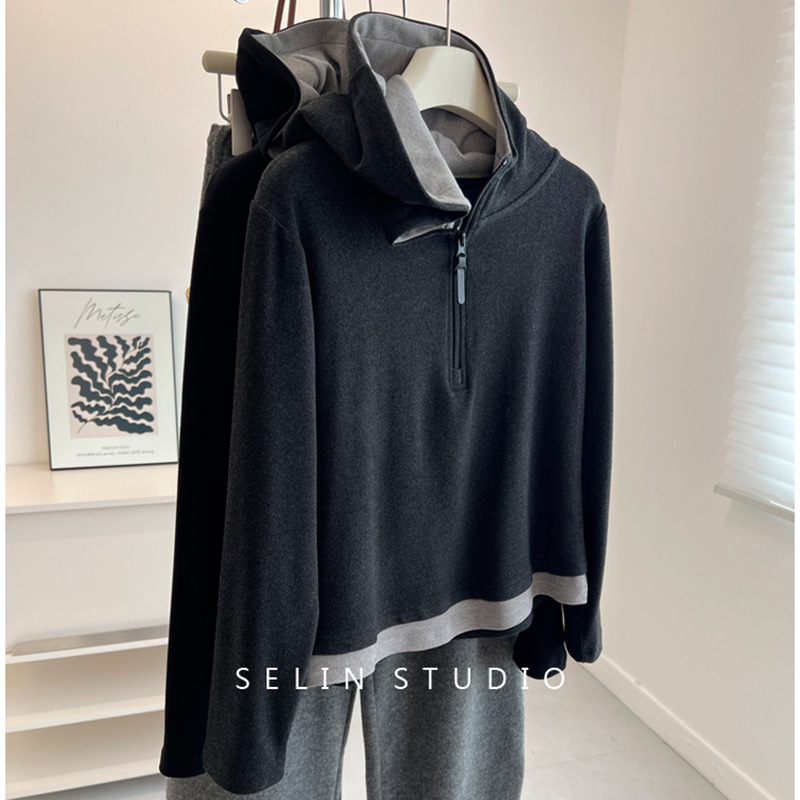 胖mm特大码300斤假两件连帽长袖T恤女秋冬保暖德绒厚款内搭打底衫