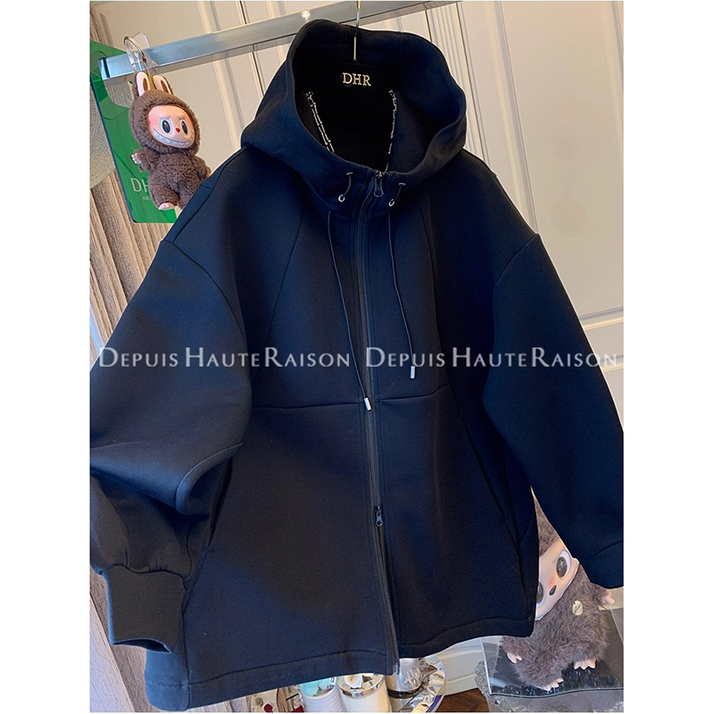 胖mm特大码300斤宽松双拉链外套美式休闲开衫连帽高领卫衣女春秋