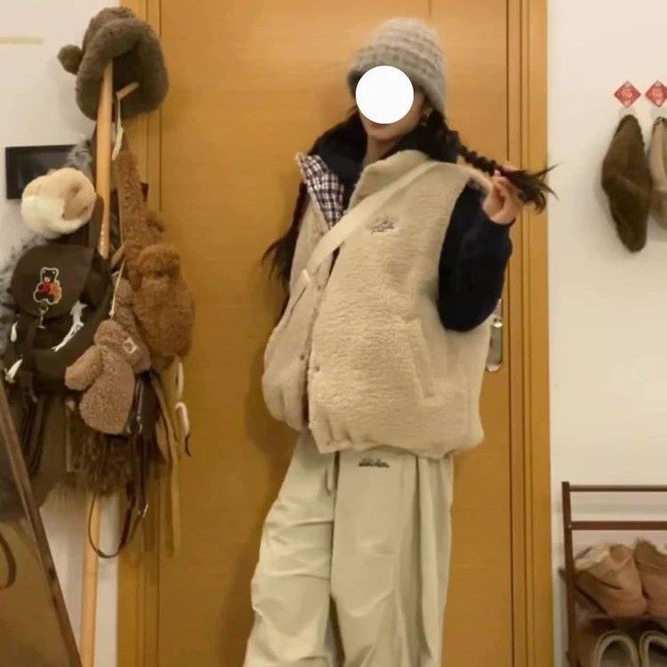 胖mm特大码2-300斤宽松百搭加厚保暖羊羔毛绒马甲棉服外套女秋冬