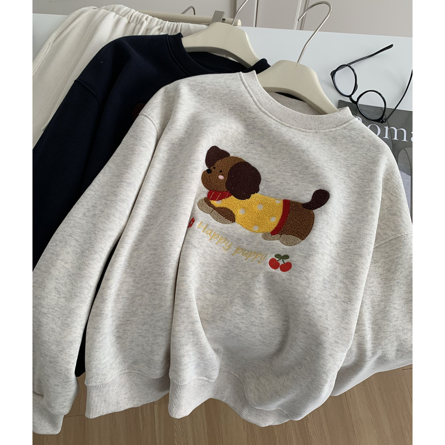 胖mm特大码300斤腊肠狗毛巾绣套头卫衣女秋冬季保暖加绒厚款外套