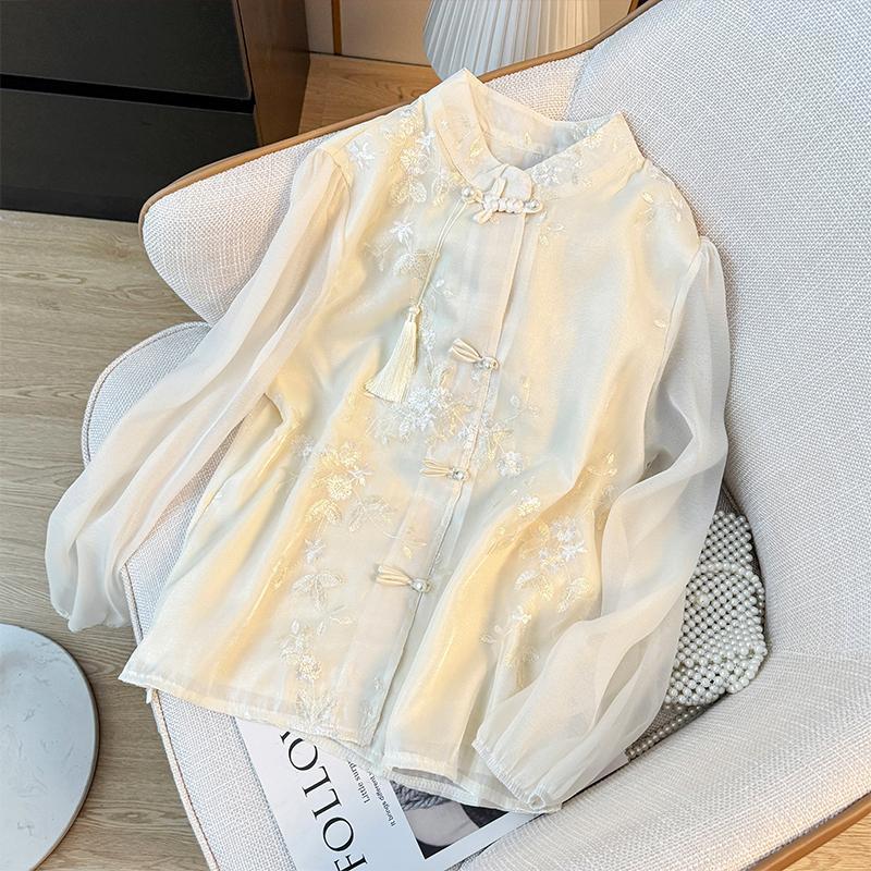 胖mm特大码300斤新中式国风刺绣盘扣改良衬衫女春夏唐装汉服上衣