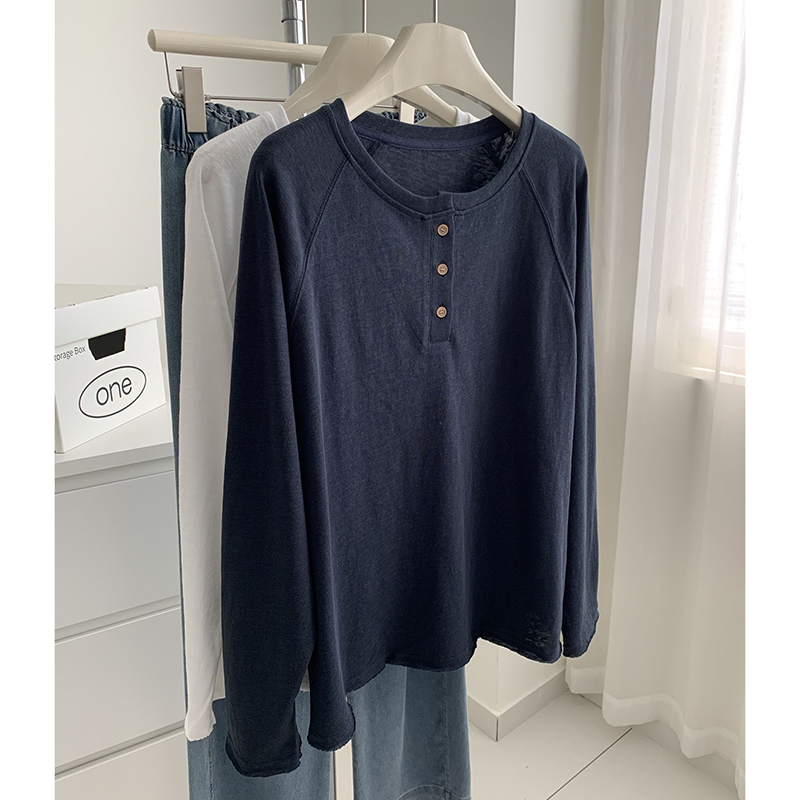 胖mm特大码300斤半开领长袖T恤女春秋松弛感显瘦插肩袖上衣打底衫