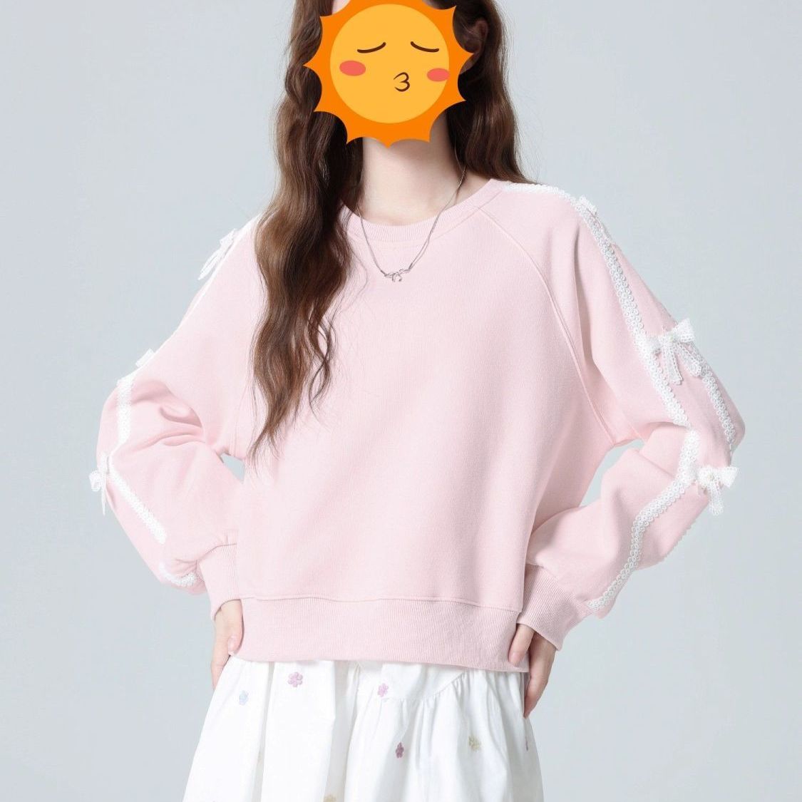 胖mm特大码200斤甜美减龄粉色卫衣女春秋季套头宽松长袖学生上衣