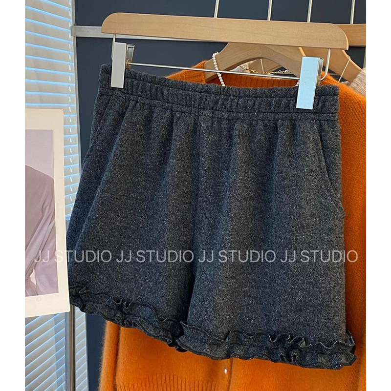 胖mm特大码300斤松紧腰显瘦木耳边阔腿裤甜美加厚休闲短裤女秋冬