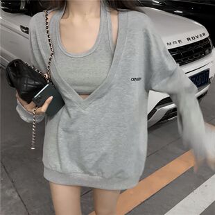胖mm特大码300斤卫衣女春秋薄款两件套装宽松慵懒风长袖港味上衣