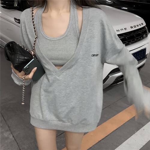 胖mm特大码300斤卫衣女春秋薄款两件套装宽松慵懒风长袖港味上衣