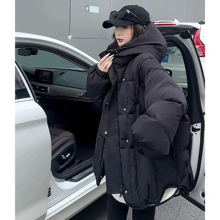 胖mm特大码2-300斤宽松百搭胖妹妹保暖高级感连帽夹棉棉服女秋冬