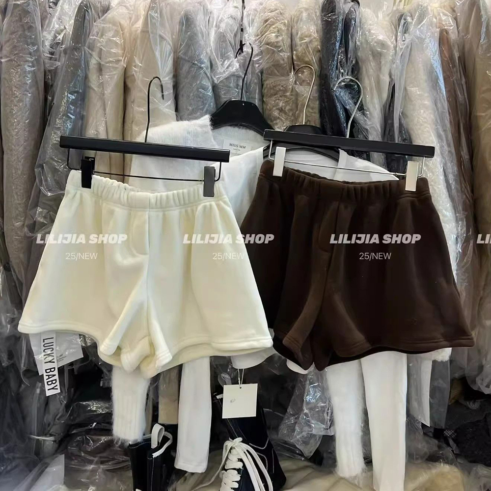 胖mm特大码2-300斤韩版双面颗粒绒加绒加厚松紧腰阔腿短裤女秋冬