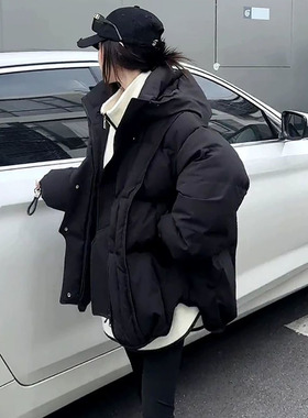 胖mm特大码2-300斤宽松百搭胖妹妹保暖高级感连帽夹棉棉服女秋冬