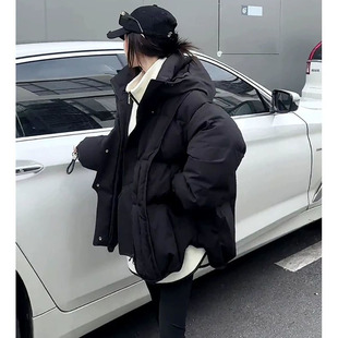 胖mm特大码 300斤宽松百搭胖妹妹保暖高级感连帽夹棉棉服女秋冬