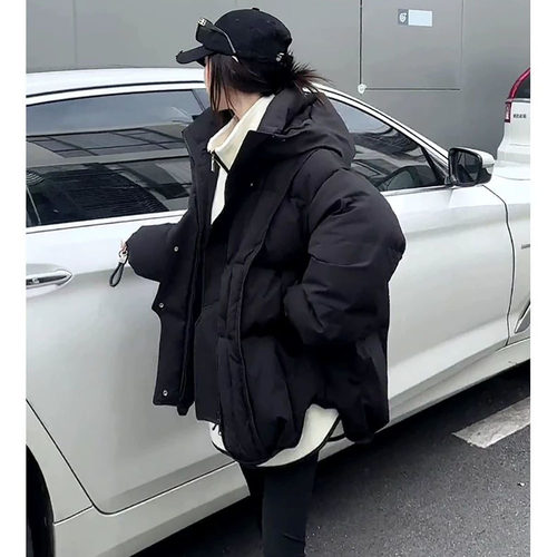 胖mm特大码2-300斤宽松百搭胖妹妹保暖高级感连帽夹棉棉服女秋冬