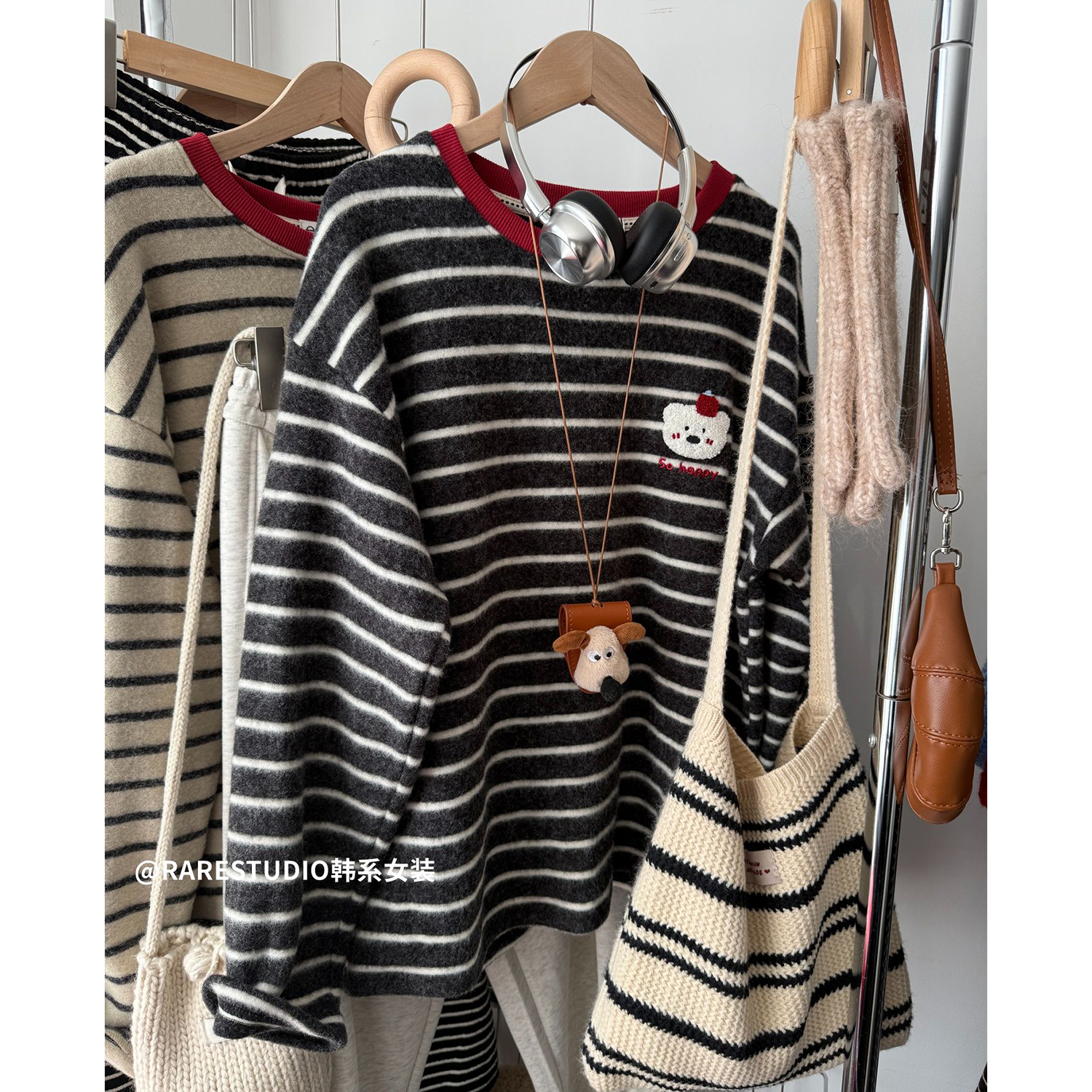 胖mm特大码300斤卡通刺绣红帽小狗条纹上衣韩系磨毛长袖t恤女秋冬