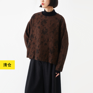 咖棕织花羊毛呢宽松罩衫