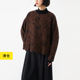 小鱼秋冬复古显瘦圆领长袖 清仓 咖棕织花羊毛呢宽松罩衫 百搭上衣