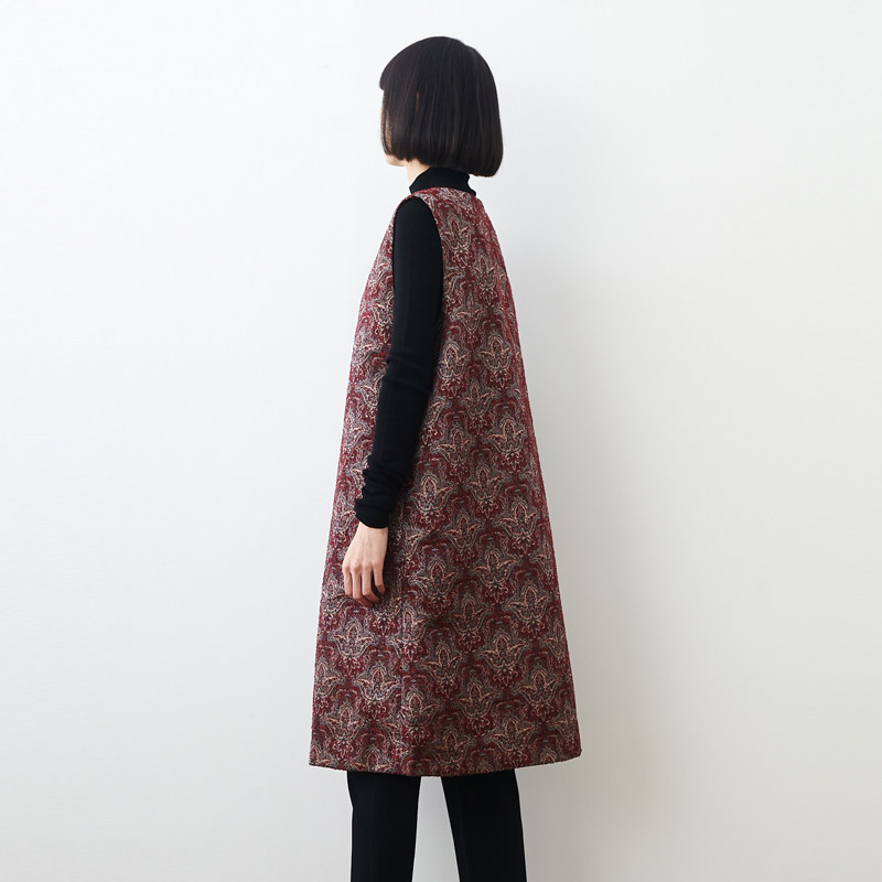 重工宝相花廓形织锦背心裙小鱼秋冬季简约无袖A字宽松复古连衣裙