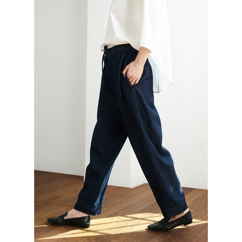 汉麻宽松好型百搭牛仔裤 小鱼春夏季新款休闲藏蓝直筒复古女长裤