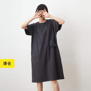 清仓/三色棉针织舒适气质大T裙 小鱼春夏宽松文艺休闲净色连衣裙