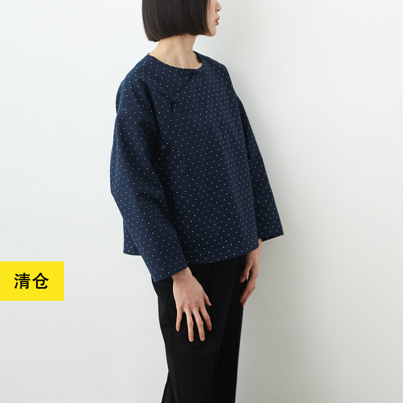 改良中式盘扣藏蓝波点上衣