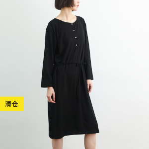 清仓 / 两色天丝棉宽松针织连衣裙 小鱼春秋休闲长袖女中裙打底裙