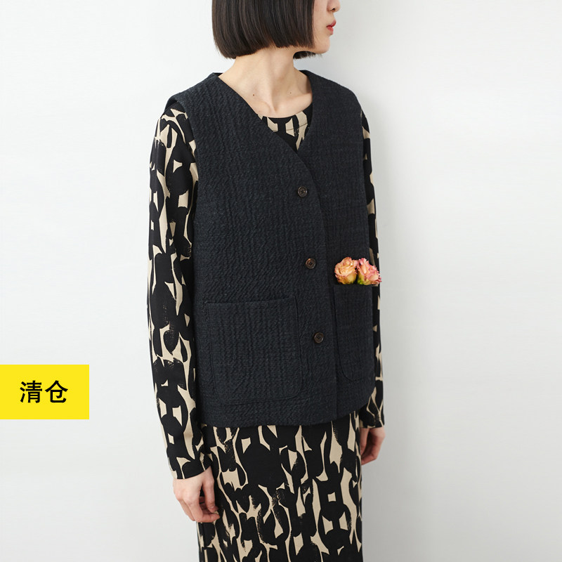 清仓/立体质感羊毛棉廓形马夹 小鱼春秋复古马甲文艺简约宽松背心