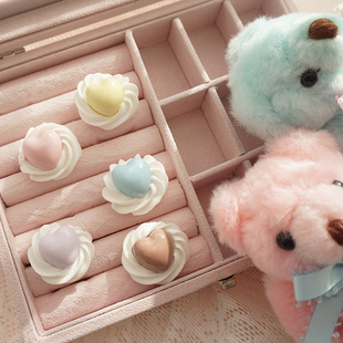 原创设计粘土奶油爱心Lolita戒指手工食玩可调节指环 包邮 三个