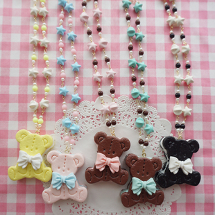 原创设计二代小熊饼干Lolita手作粘土项链仿真食玩 包邮 三个