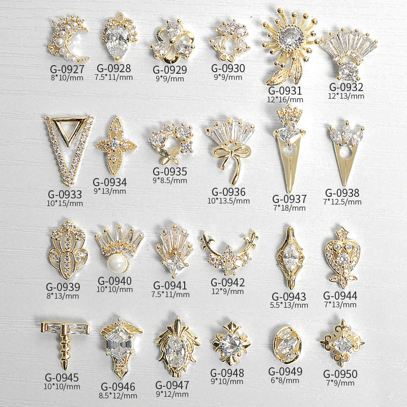 闪钻珍珠上色月亮日系美甲高端锆石饰品金色镶钻石太阳花指甲饰品