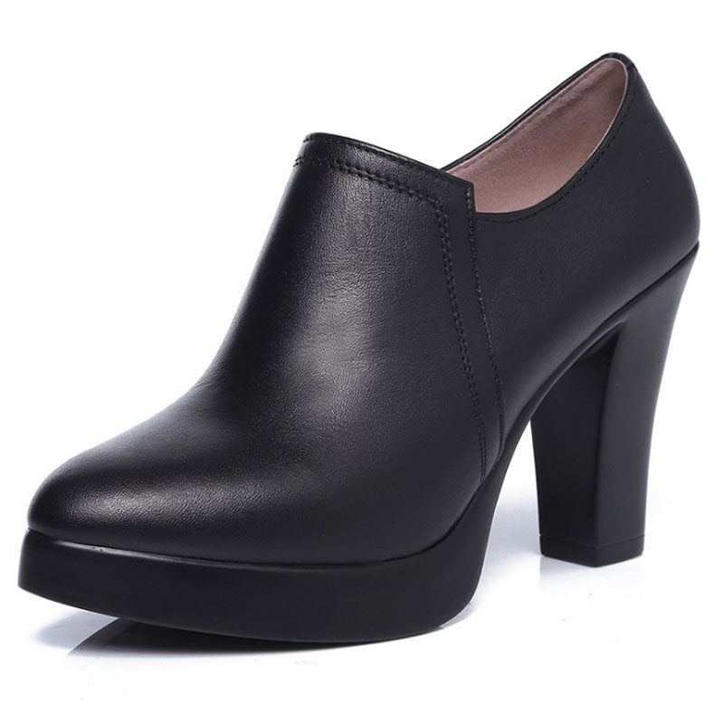 外贸特大号女鞋40 43粗跟单鞋真皮深口妈妈鞋4142女士工作鞋32-33