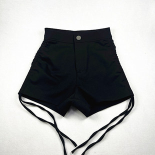 新款短裤女外穿爵士舞女团韩版高腰包臀弹力百搭辣妹风系带热裤黑