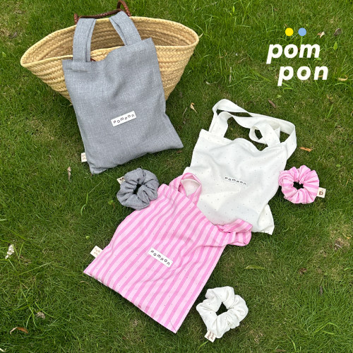 POMPONhome钻钻包时髦烫钻闪闪格雷条纹布包轻盈单肩手提帆布包